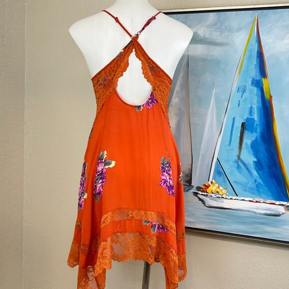 Free People Intimately slip dress “Table For 2 Trapeze" orange size small - Picture 6 of 9